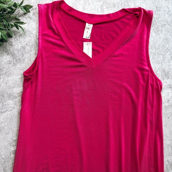 mts Pink Bamboo V Neck Sleeveless Dress Flamingo Pink Size Small - Picture 1 of 6